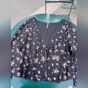 Free People Black Floral Blouse